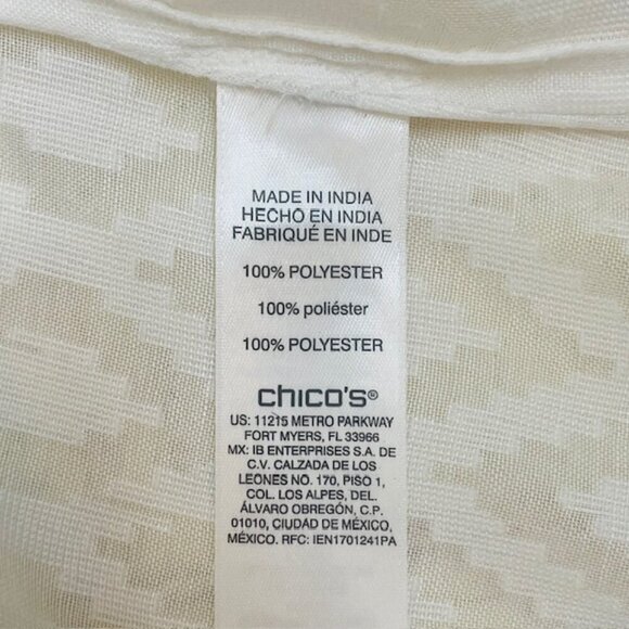 CHICO'S Textured Diamond Jacquard Button-Front Long Sleeve Blouse, Medium - NWT - Picture 6 of 10